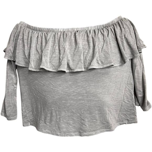 American Eagle Crop Peasant Top Size M Gray Ruffle 3/4 Sleeves Lightweight - Picture 1 of 5